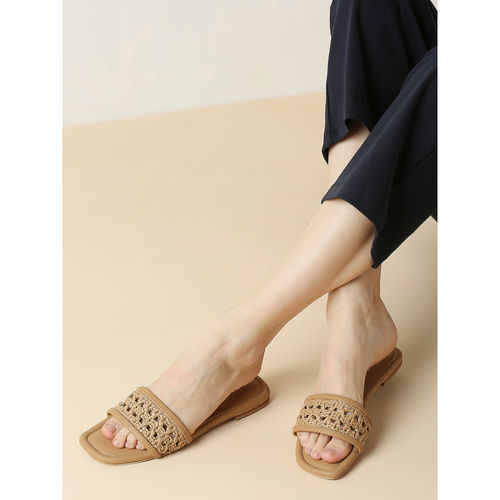 Buy Women Beige Textured Open Toe Flats Online