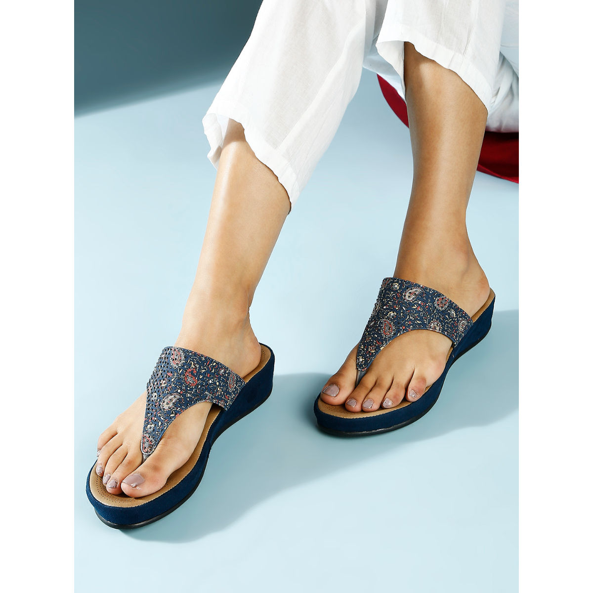 Buy Inc.5 Women Navy Blue Embellished Open Toe Comfort Sandals Online