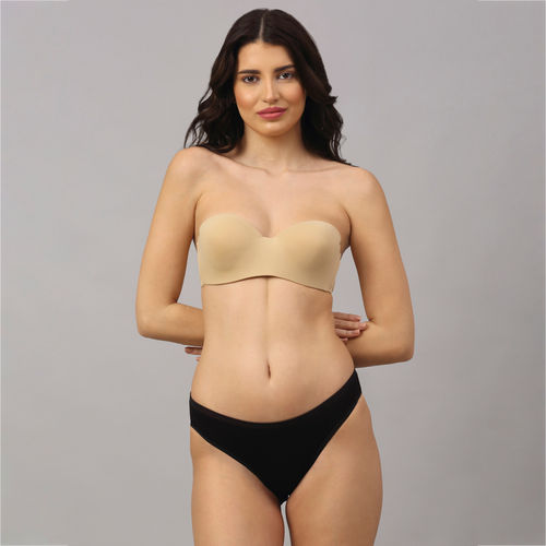 PrettyCat wired strapless tshirt bra panty set - Nude (32B)