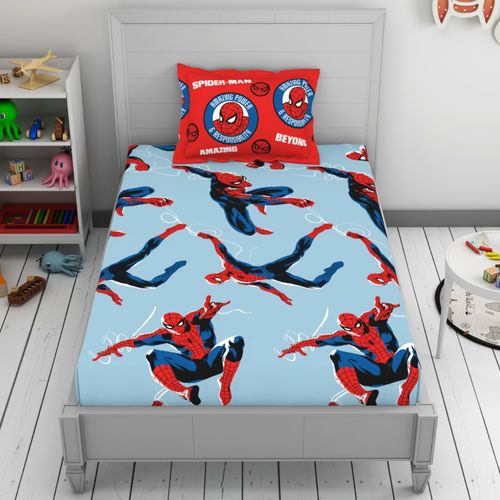 Buy Welspun Marvel Spiderman 100% Single Bedsheet-Crystal Blue