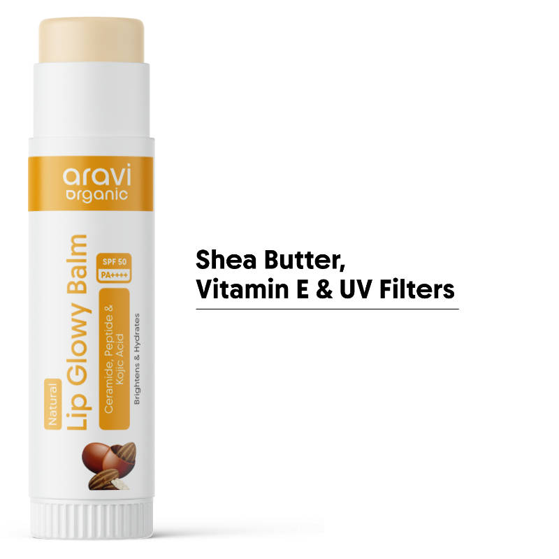 Aravi Organic Glowy Lip Balm SPF 50 PA++++, Dry & Dark Pigmented Lips, Kojic Acid & Ceramide