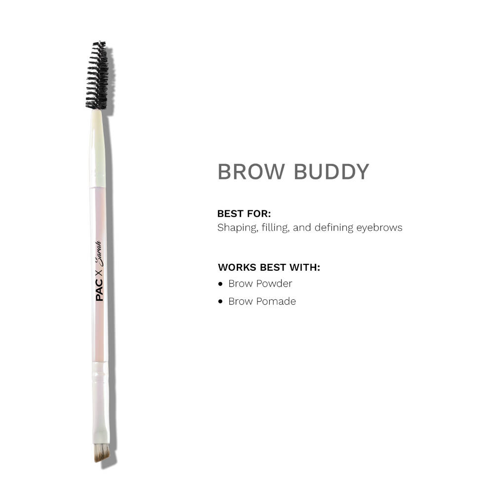 PAC X SARAH Brow Buddy - Angled Brush with Blending Spoolie to Shape Sculpt