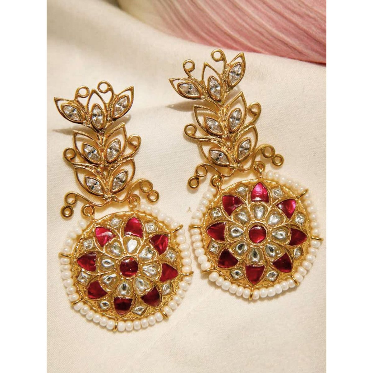 Unniyarcha Sparkling Kundan Jadau Gold Plated Silver Earrings: Buy ...