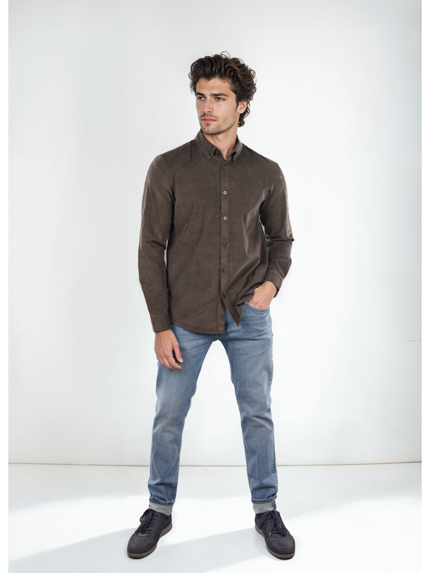 Buy CELIO Mens Brown Solid Regular Fit Cotton Corduroy Shirt Online