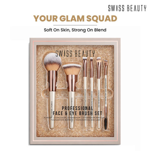 Swiss Beauty Professional Face & Eye Brush, Soft Synthetic Bristles , Flawless Application- Set of 6
