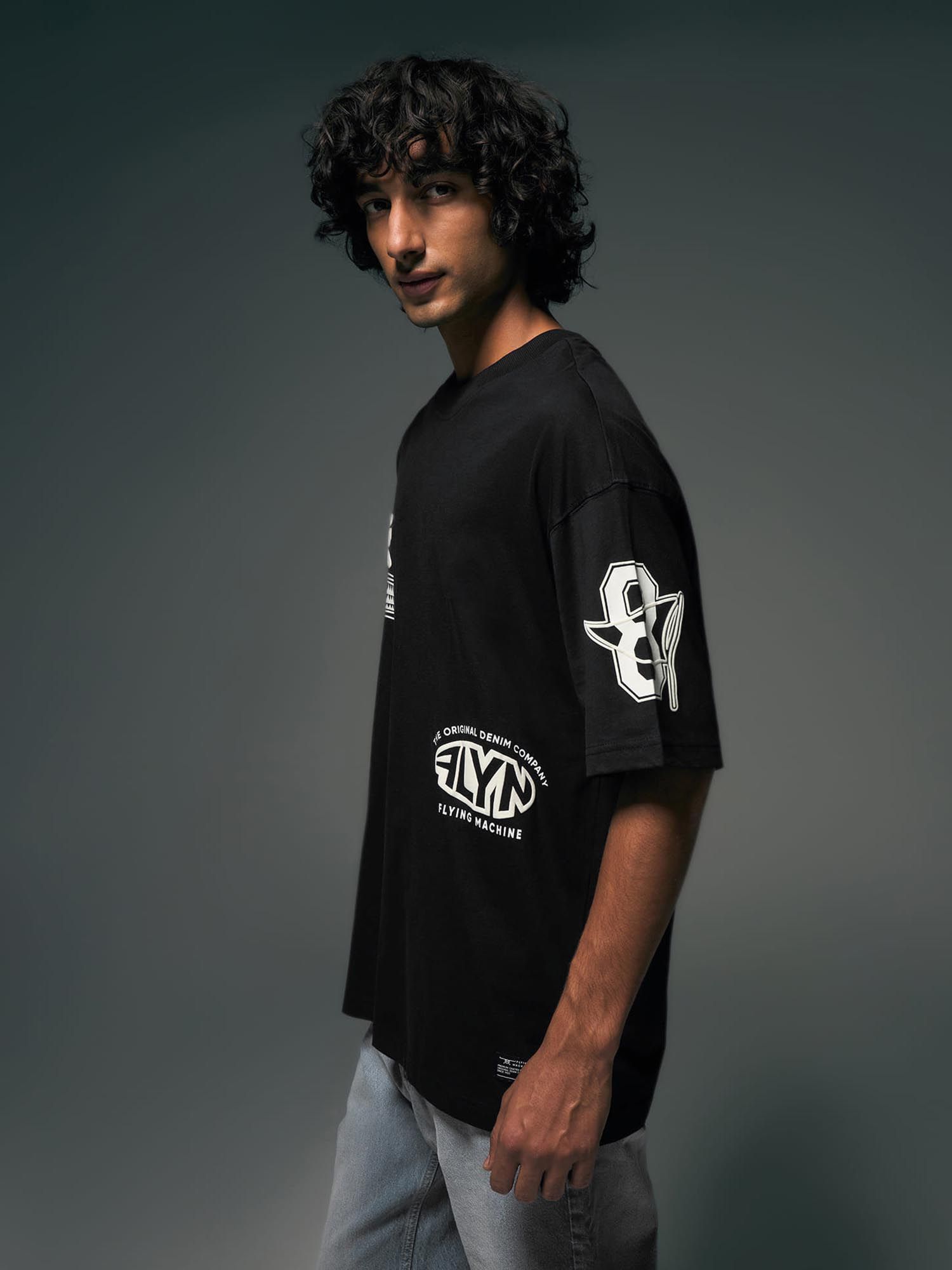 Buy Flying Machine Men Black Graphic Printed Oversized T-shirt Online
