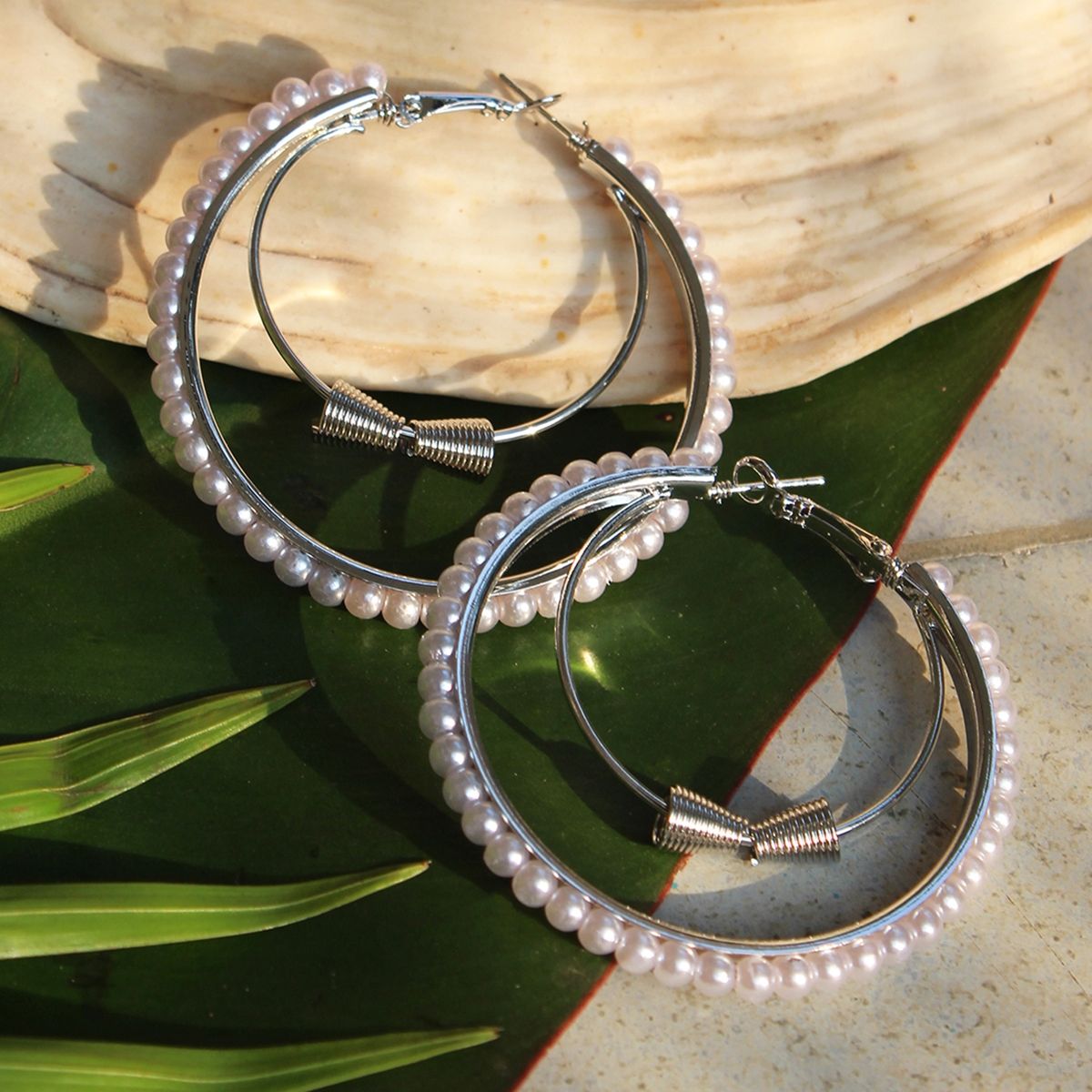 Layered Pearl Hoop Earrings main image 0