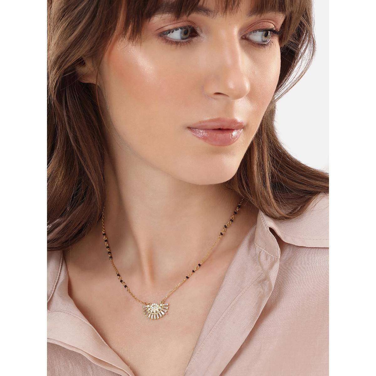 Carlton London 18Kt Gold Plated Cz Diamante Pendant Mangalsutra - White