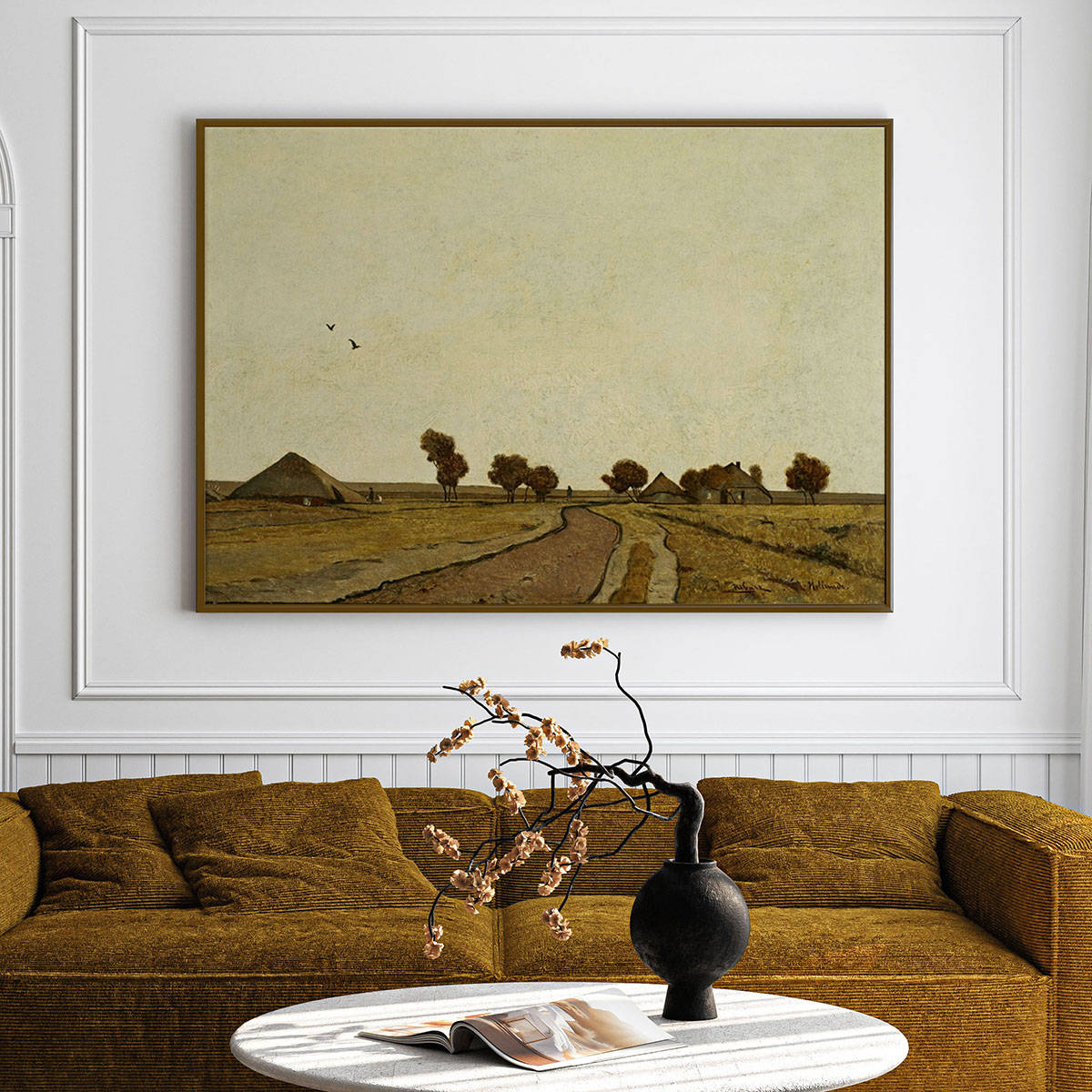 ARTCREST Meadow Melancholy Large Painting Black Box Framed Canvas Wall Art