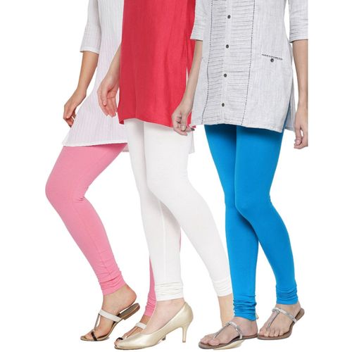 Buy N-Gal 4 Way Luxury Cotton Lycra Women's Diamond Cut Indian Churidar  Leggings Pink-White-Blue Online