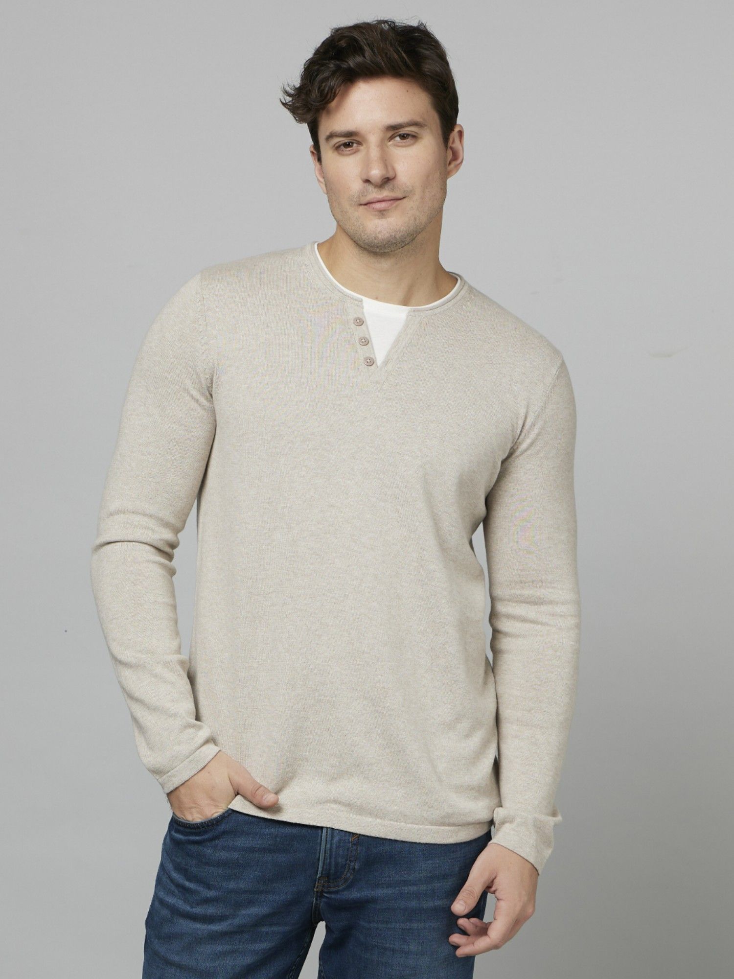 Henley under v deals neck sweater