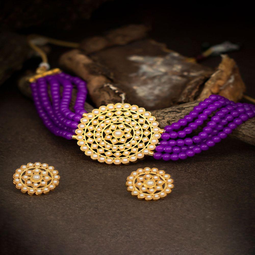 Rubans 24K Gold-Plated Purple & Green Ruby-Studded Handcrafted Jewelle