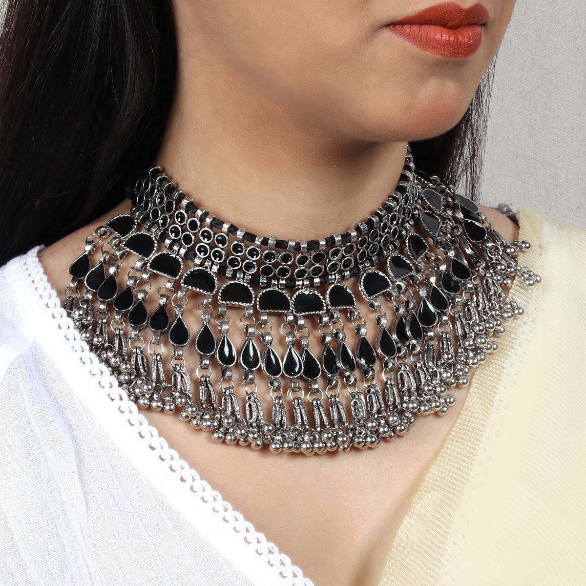 Buy VIRAASI Silver Plated Oxidised Choker Necklace for Women and Girls |  Shoppers Stop