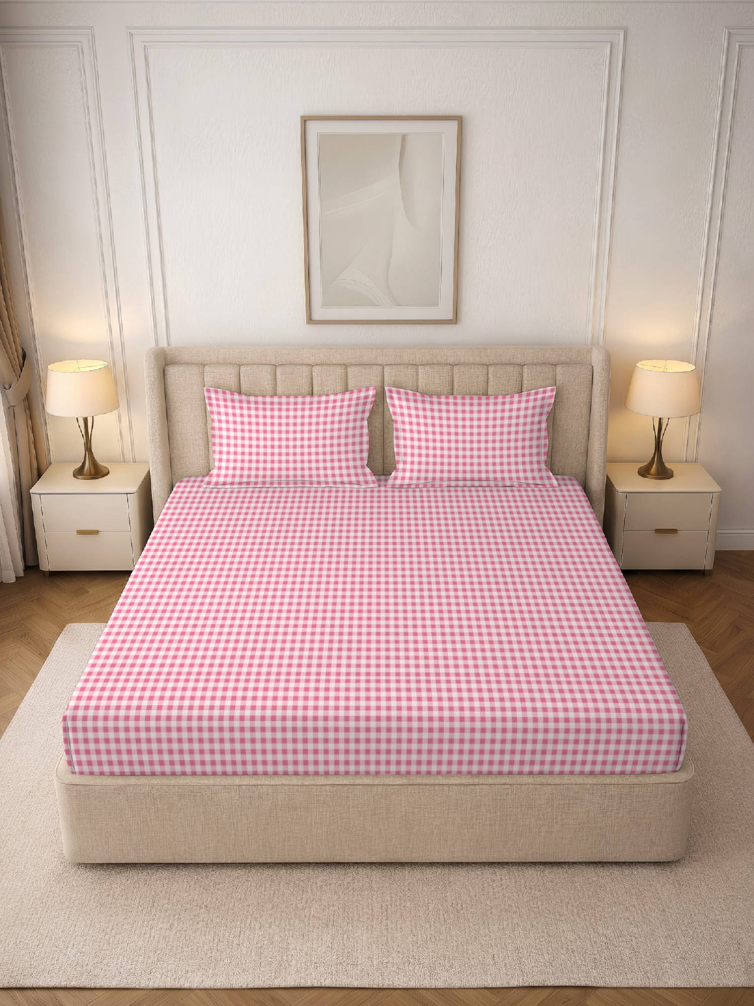 MORADO Premium Glace Cotton Pink Flat Bedsheet with 2 Pillow Covers (Double)