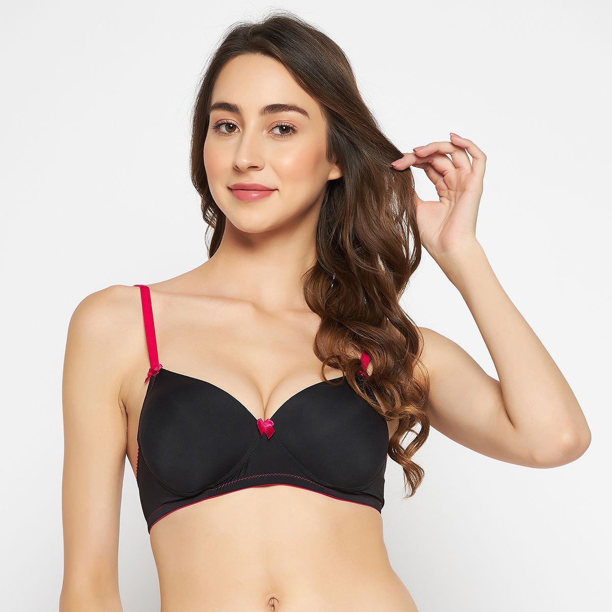 Buy Clovia Polyamide Solid Padded Full Cup Wire Free T-shirt Bra - Black  online