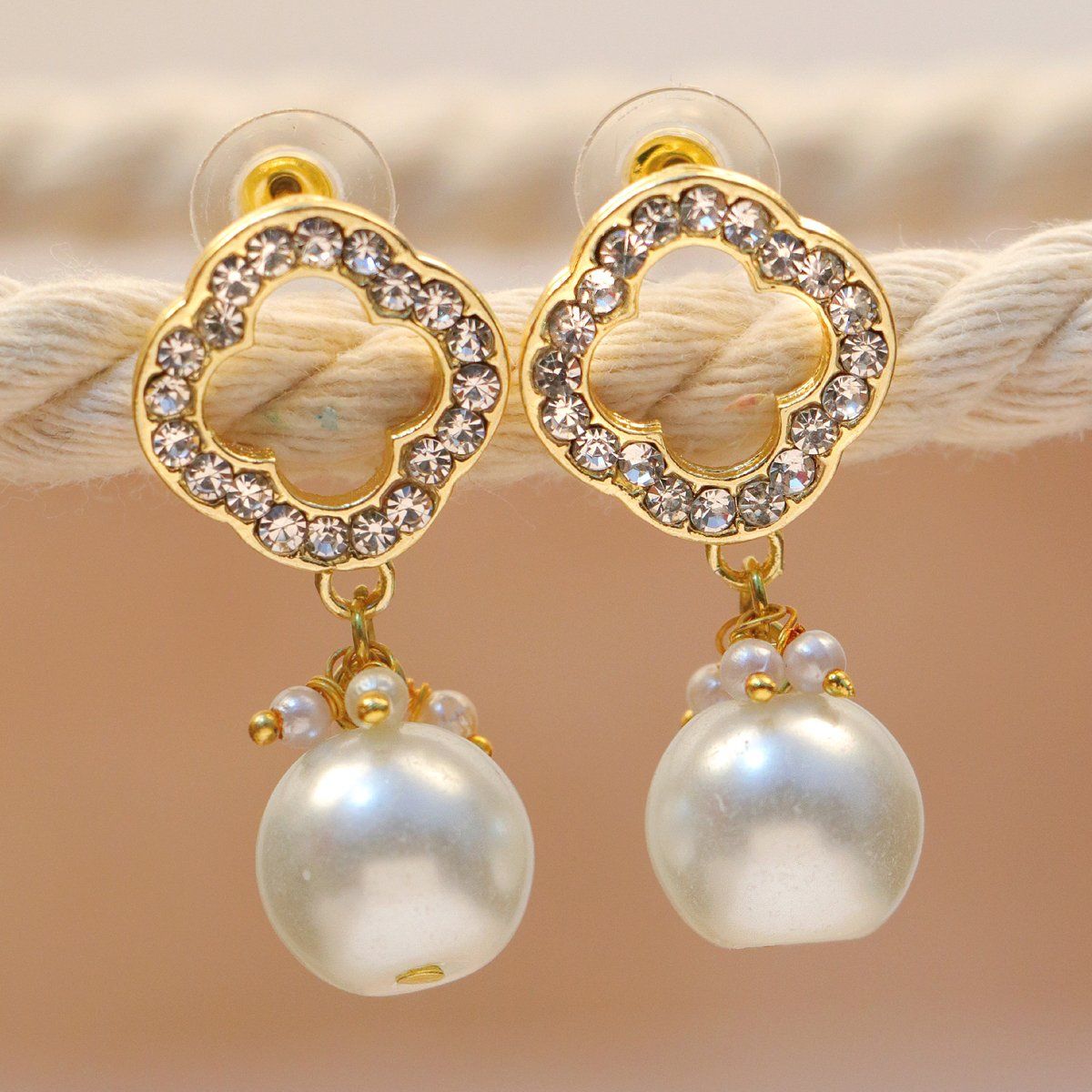 9ct Gold Pearl Drop Earrings in White | Angus & Coote