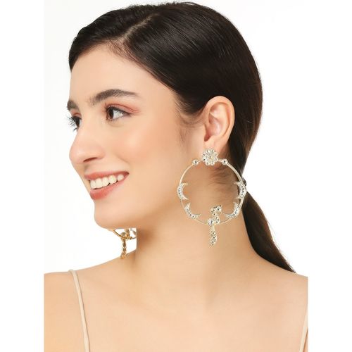 Buy OOMPH Kundan Large Indo-Western Drop Earrings Peacock Design