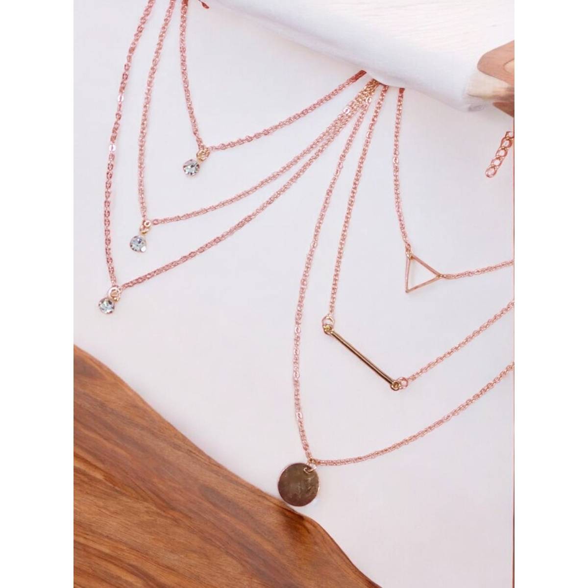 OOMPH Gold Tone White Metal Multi Layered Crystal Delicate Fashion Necklaces (Pack of 2)