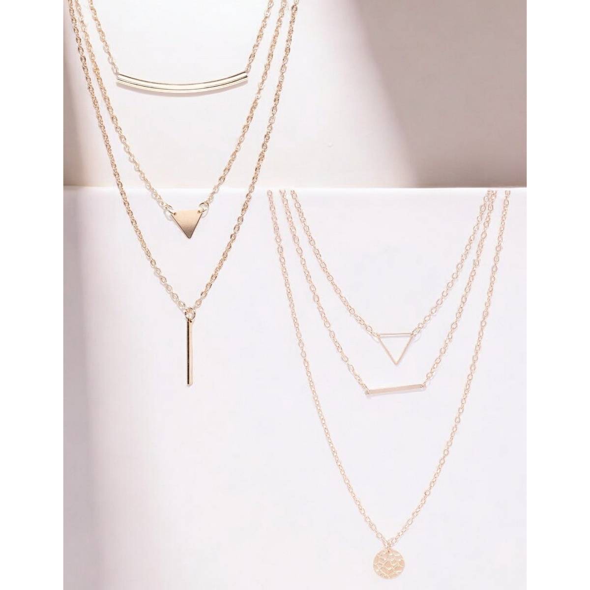 OOMPH Gold Tone Metal Multi Layered Multi-Strand Charm Fashion Necklaces (Pack of 2)