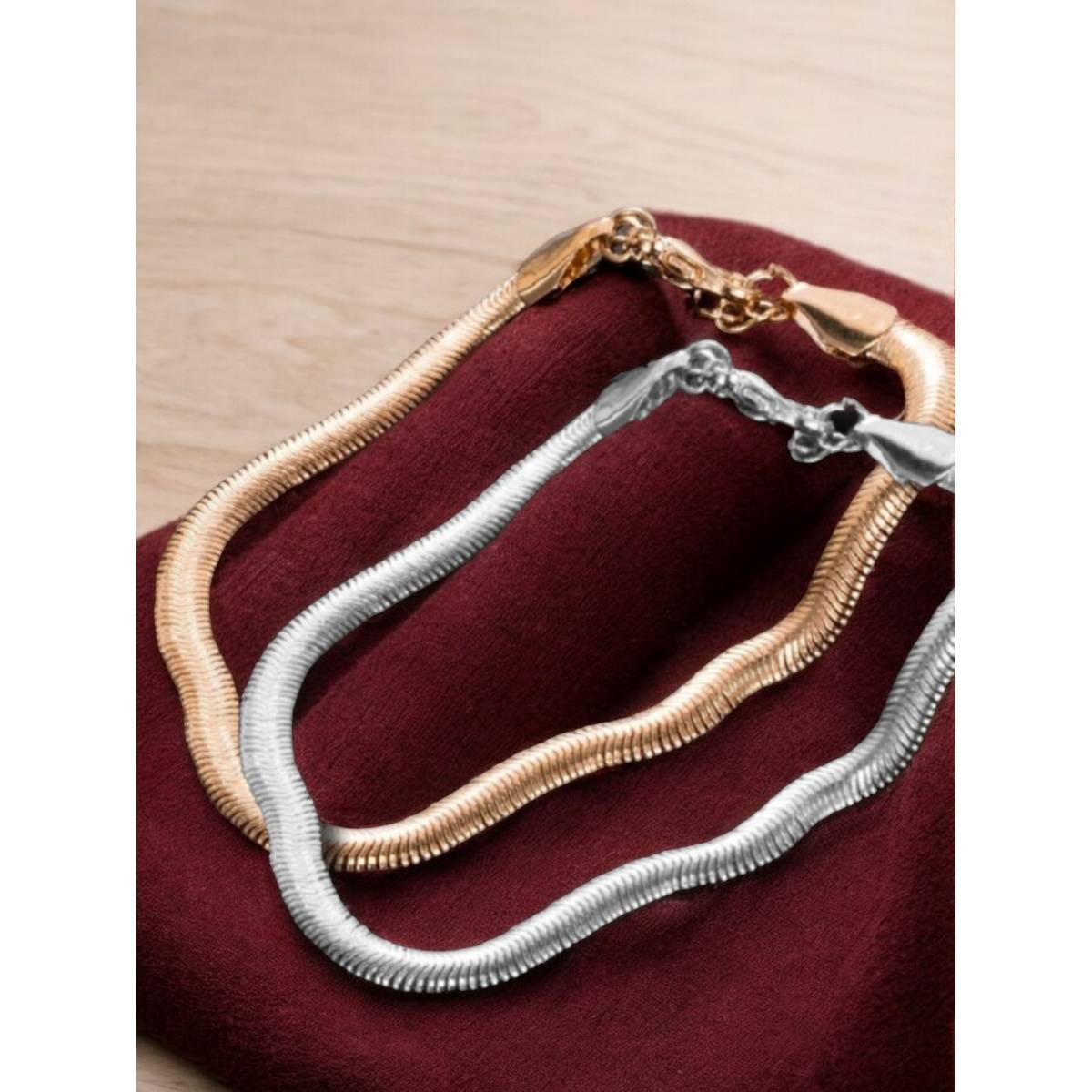 OOMPH Gold And Silver Tone Delicate Snake Chain Choker Necklaces (Pack of 2)