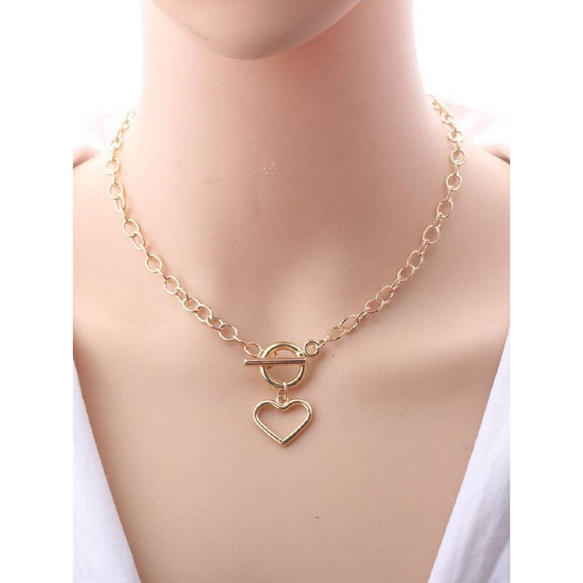 OOMPH Gold Tone Link Chain Heart Necklace