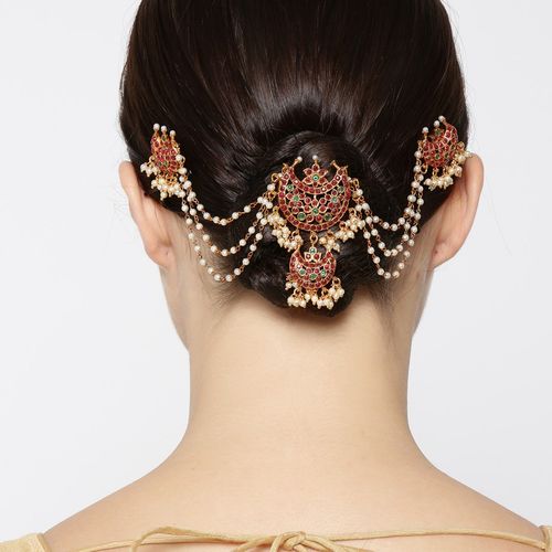 Priyaasi Gold Plated Maroon & Green Stone Studded Multistranded Beaded  Chains Bun/ Hair Accessories: Buy Priyaasi Gold Plated Maroon & Green Stone  Studded Multistranded Beaded Chains Bun/ Hair Accessories Online at Best