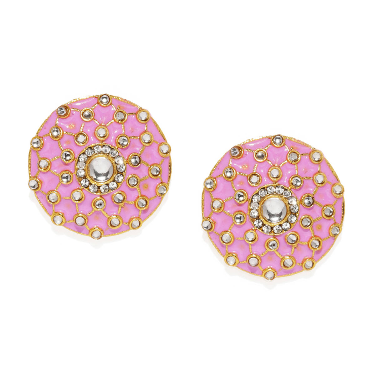 Zaveri Pearls Enamelling Pink Circular Kundan Stud Earring - ZPFK8821