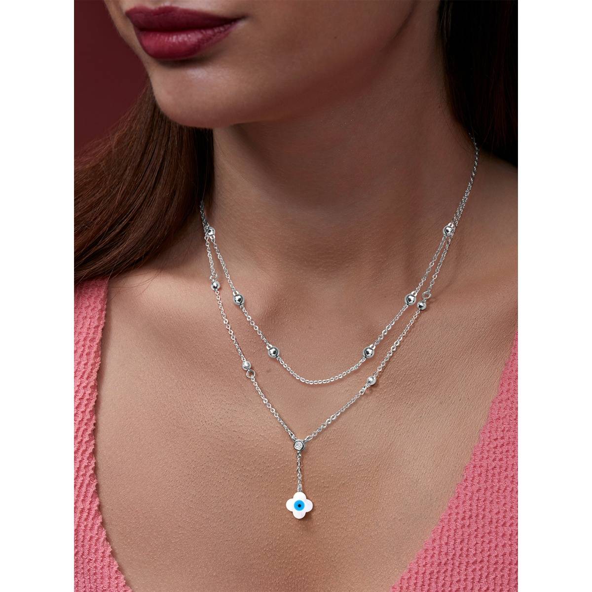 MINUTIAE Womens Silver-Plated Stones-Studded Pendant Necklace