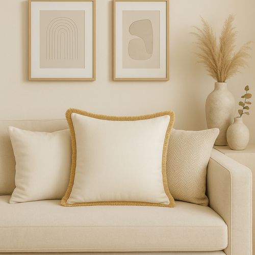 Buy THROW PILLOW Chic White Cushion: Premium Fabric with Elegant - Main Image