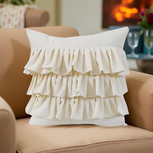THROW PILLOW Whisper Ruffle Haven Cushion: Premium White Layered Fabric  Elegance (12x12 inches)
