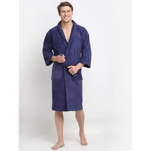 Creeva Navy Blue 100% Cotton Bath Robe (M)