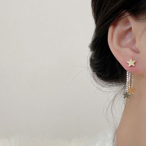 Buy Yellow Chimes Gold Toned Star Shaped Stud with Chain Back Drop