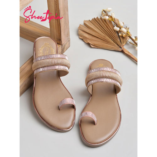 Buy Shoetopia Women Toe Ring Ethnic Rose-Gold Flats Online