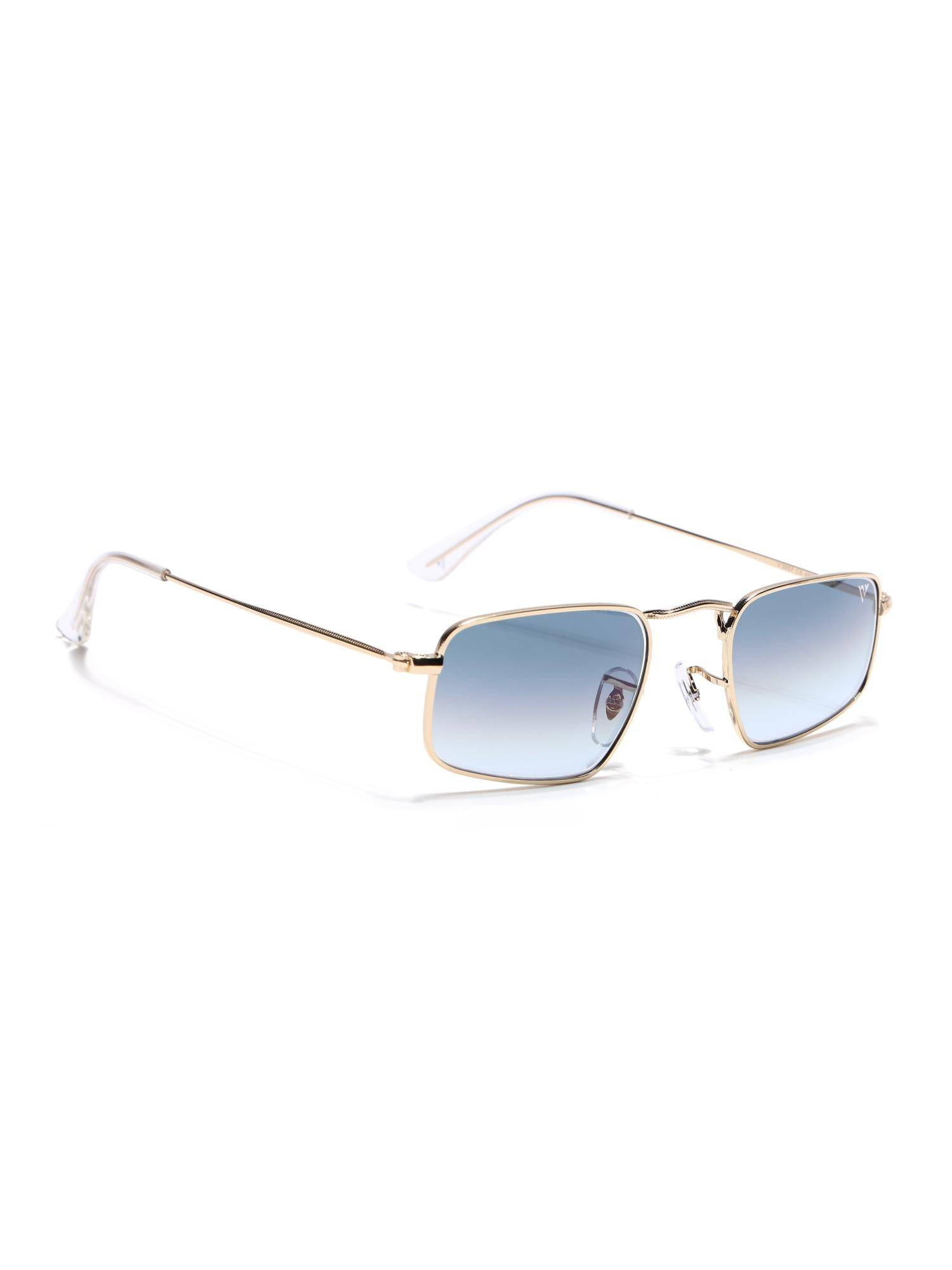 Voyage Men Rectangle Gold Frame Blue Lens Sunglasses (49)