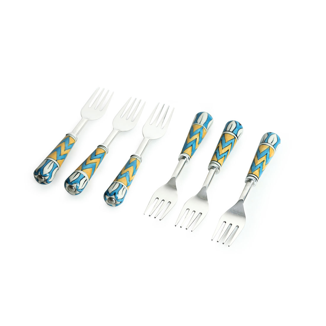 ExclusiveLane The Mughal Paich Daar' Table Forks In Stainless Steel & Ceramic (Set of 6) Buy