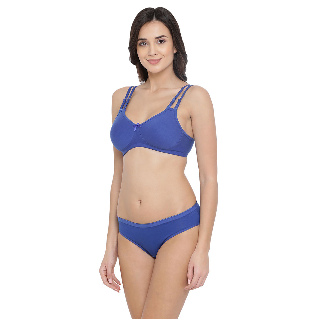 Buy Clovia Cotton Rich Non Padded Non Wired Multiway T Shirt Bra And Low Waist Bikini Panty Blue 2473