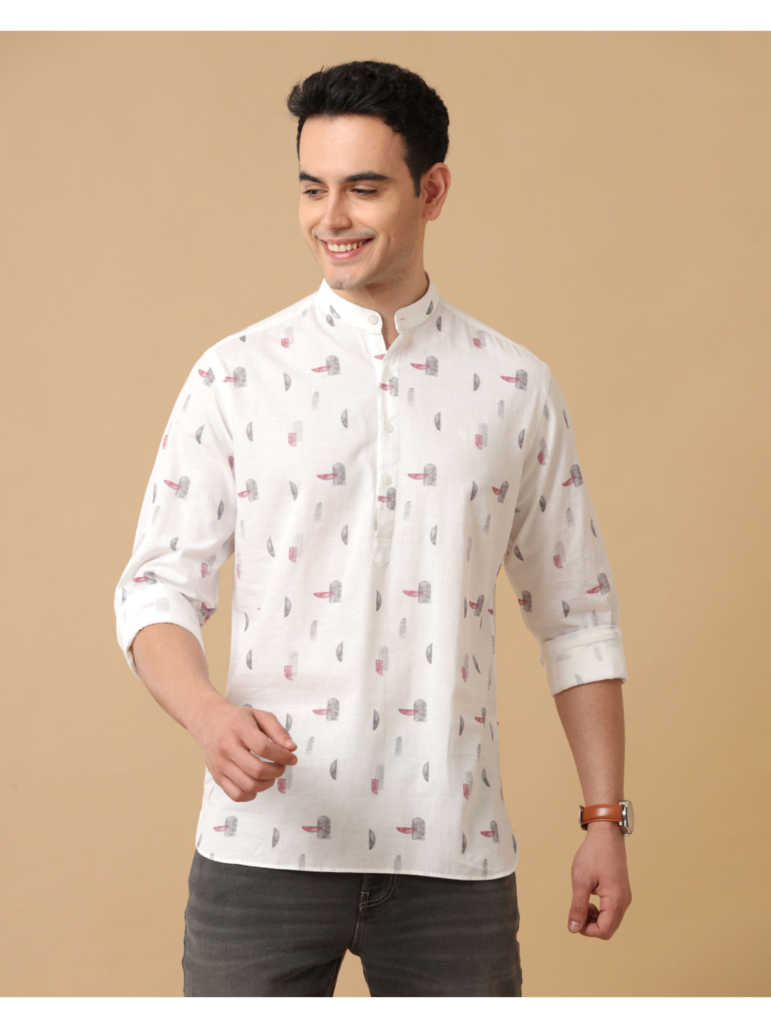 Buy Cavallo By Linen Club White Printed Blended Linen Casual Shirt Online