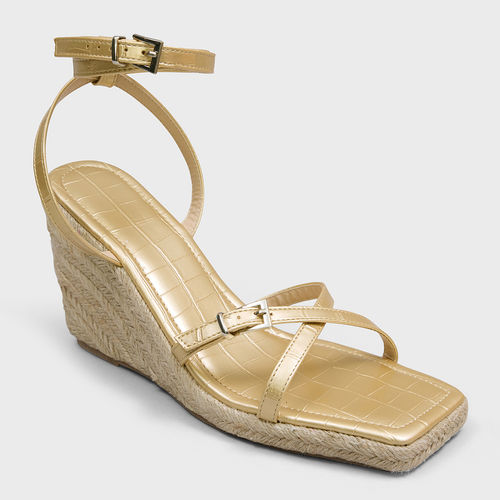 Buy RSVP by Nykaa Fashion Gold Square Toe Textured Ankle Strap