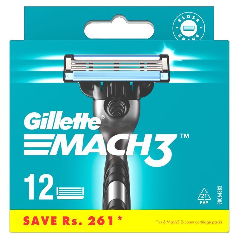 Gillette Mach3 Manual Shaving Razor Blades (Pack of 12 Pcs)