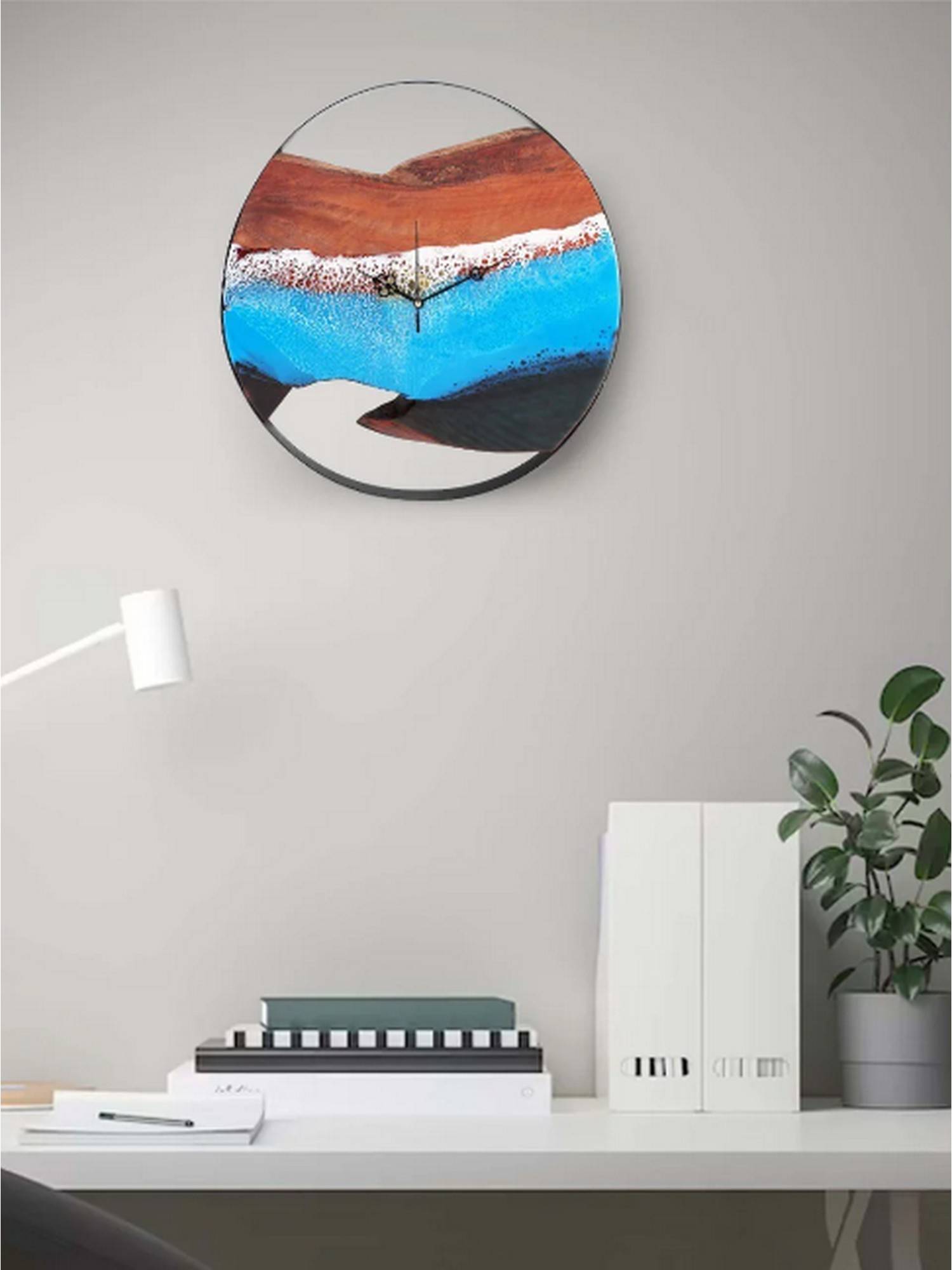 Wewood Ocean-Themed Wooden Wall Clock Acacia Wood & Resin Elegance