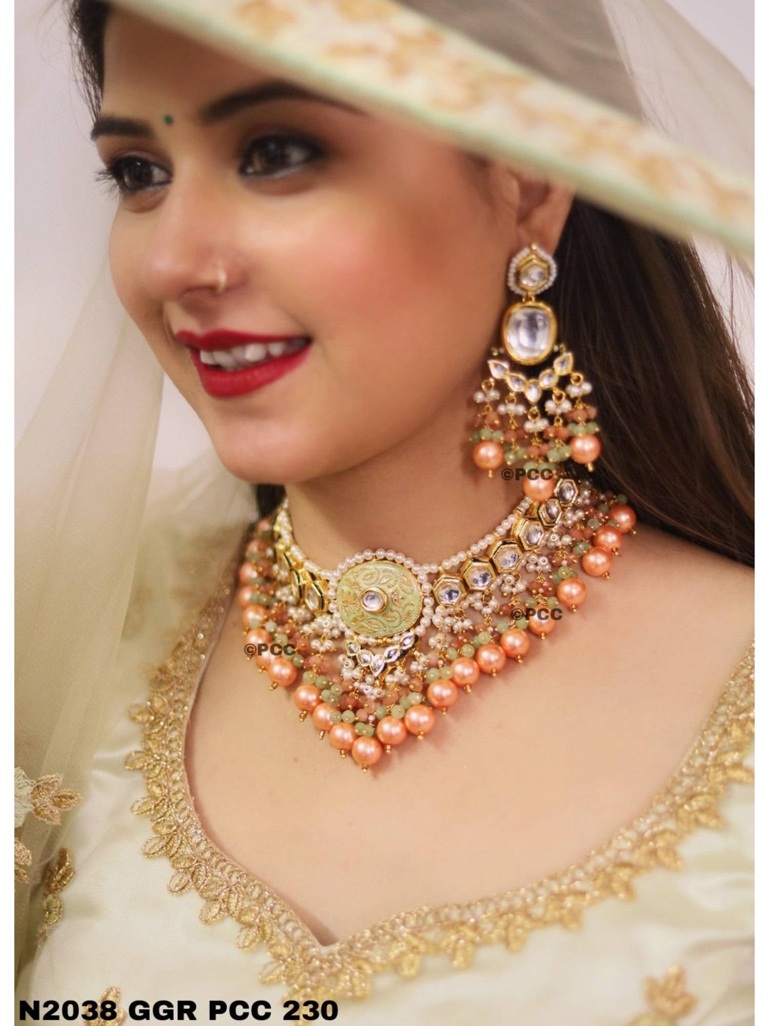 PINKCITY CRAFT Rajasthani Traditional Handmade Peach Choker with Pair Of Earrings