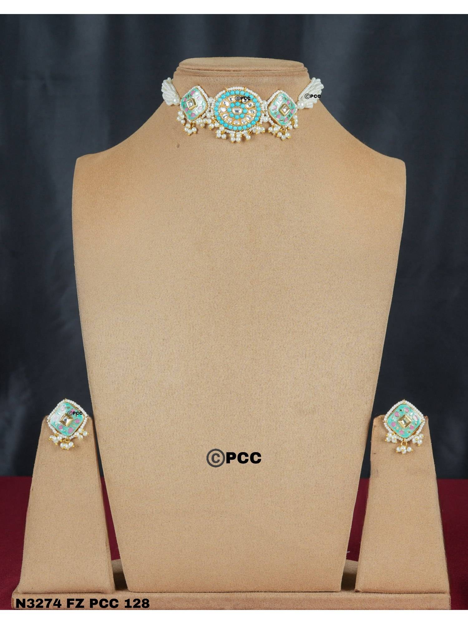 PINKCITY CRAFT Celestial Bloom Blue Choker with Earrings