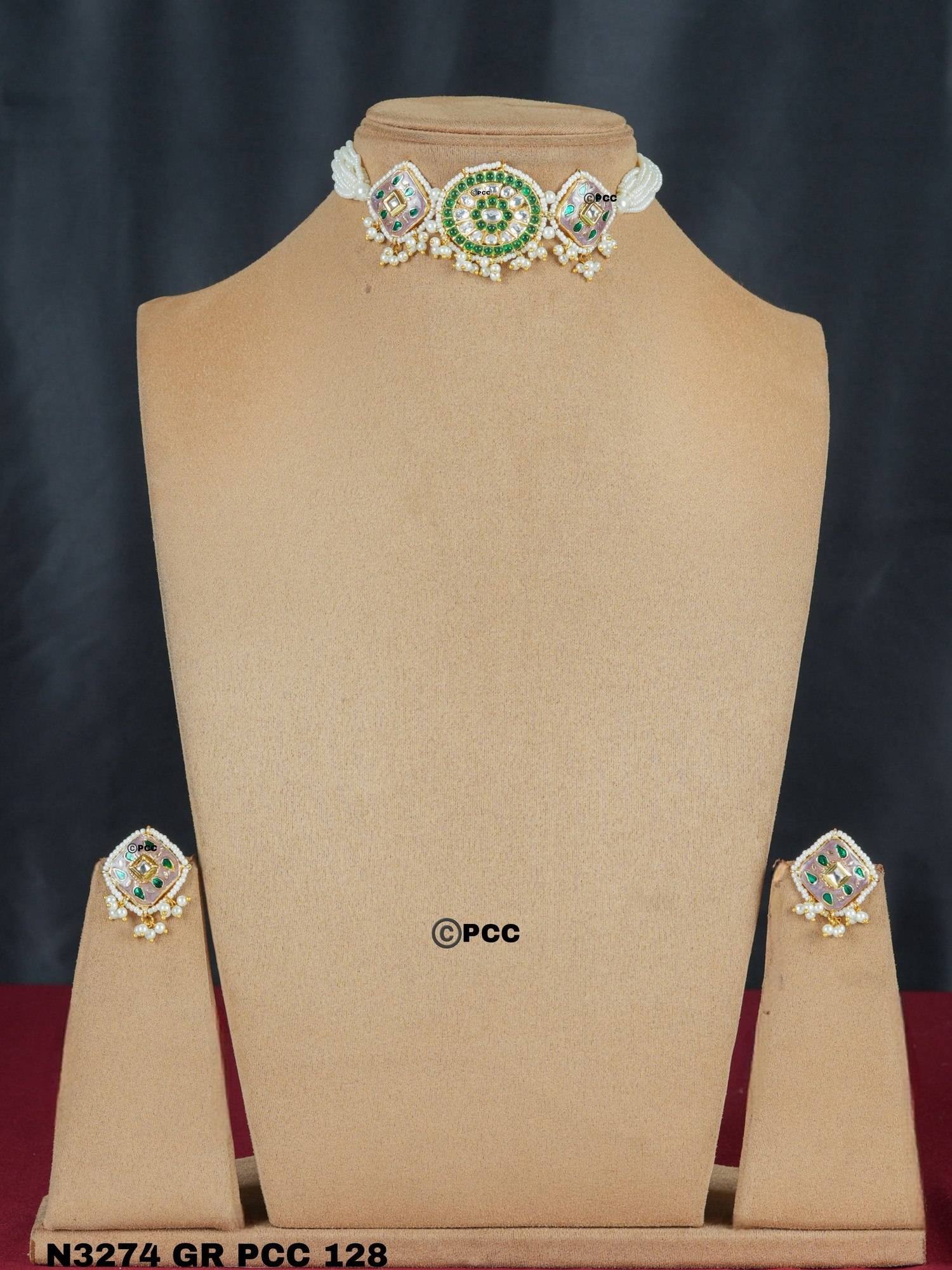 PINKCITY CRAFT Celestial Bloom Green Choker with Earrings