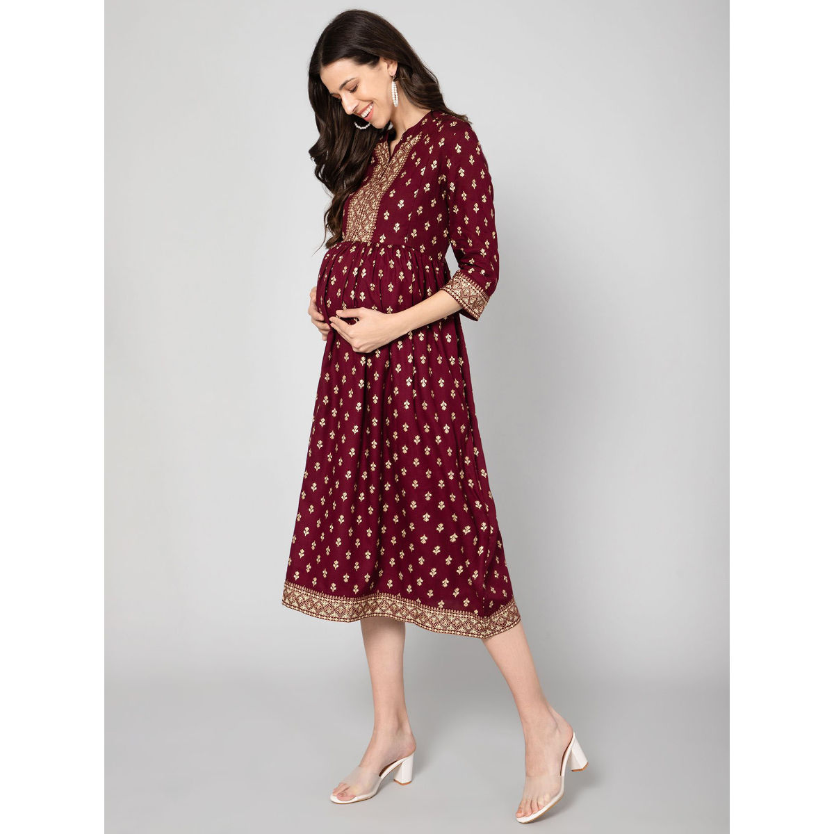 Zelena Three Fourth Sleeves Maroon Maternity Dress: Buy Zelena Three 