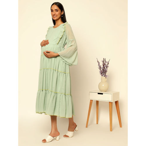 Buy Zelena Maternity Photoshoot Light Green Gown with Pocket Online