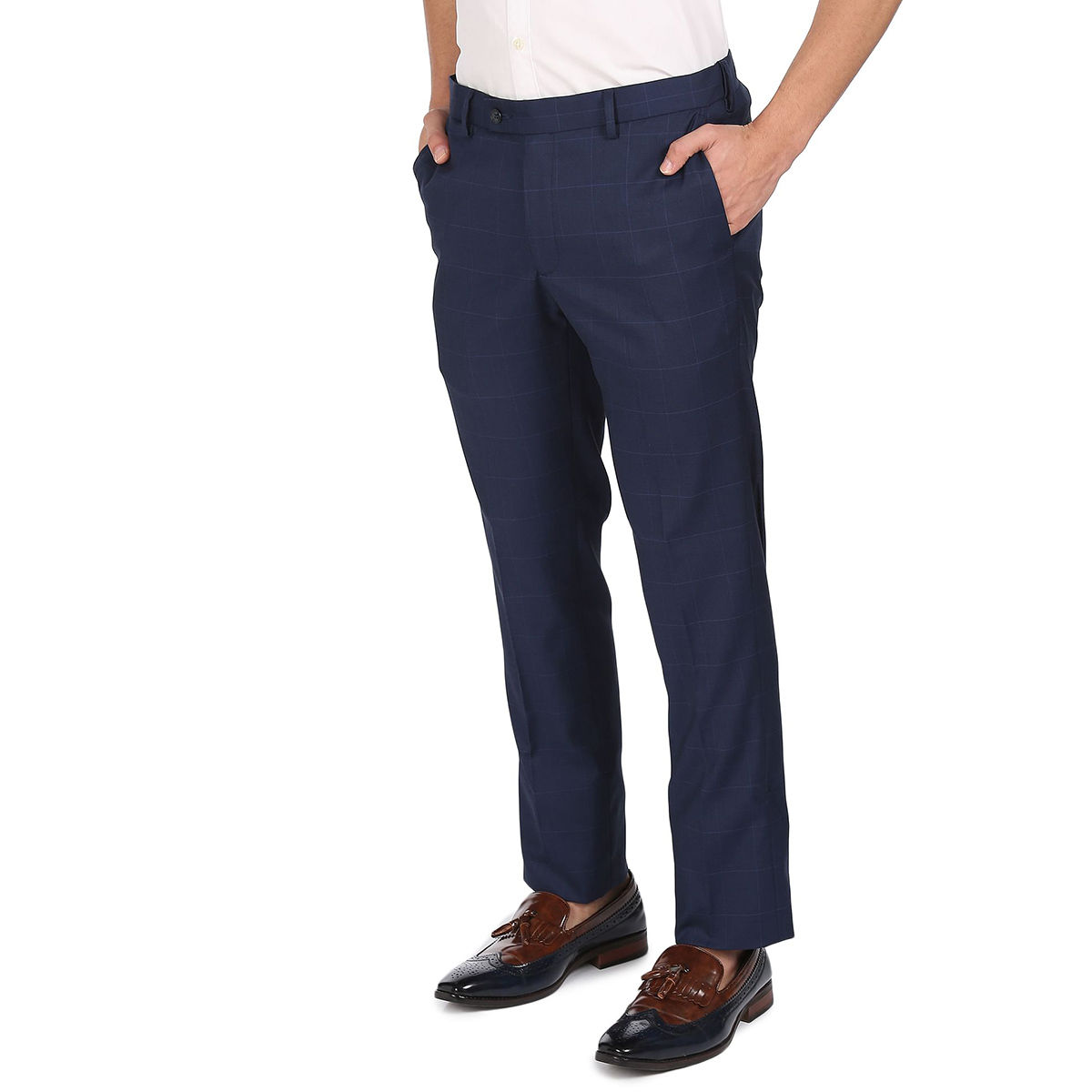 Buy Men Brown Super Slim Fit Check Flat Front Formal Trousers Online -  782401 | Louis Philippe