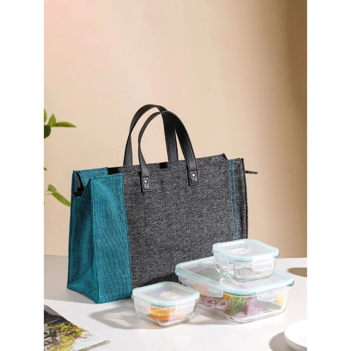 Nestasia Set Of 4 Multicolor Lunch Boxes And Jute Lunch Bag Buy