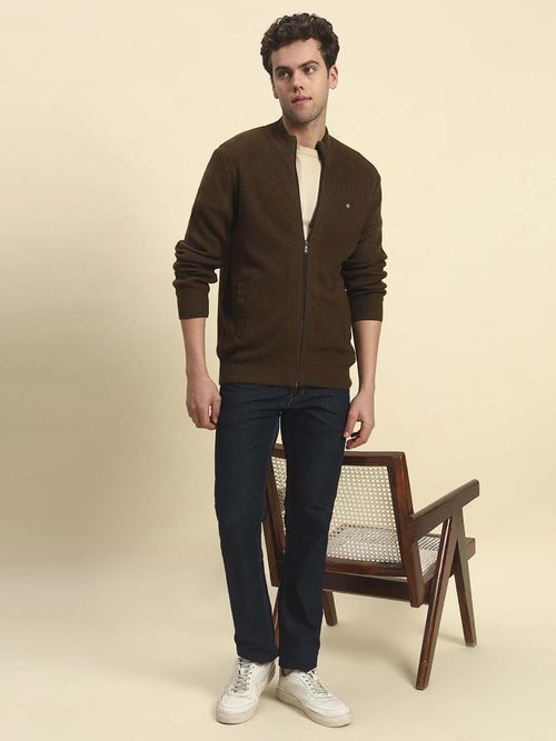 Buy Cantabil Men Brown Regular Fit Sweater Online