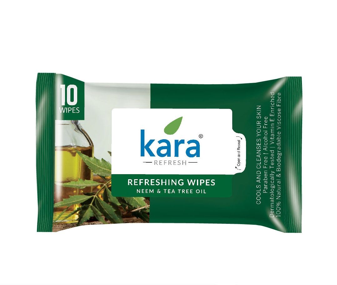 Kara Neem & Tea Tree Oil Refreshing Wipes - 10 Wipes