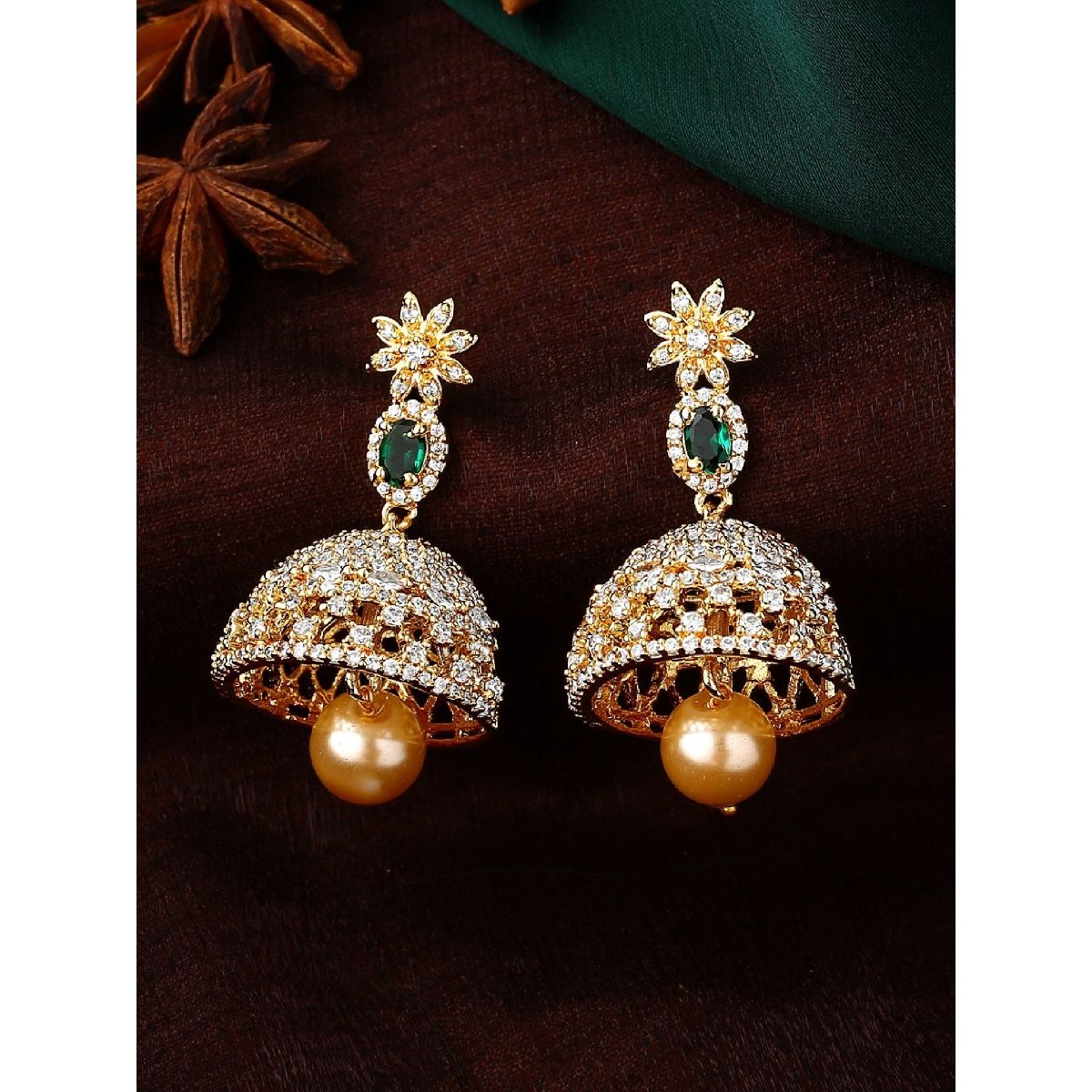Buy 18Kt Diamond Fancy Ruby Emerald Jhumka Earrings 155VH8322 Online from  Vaibhav Jewellers